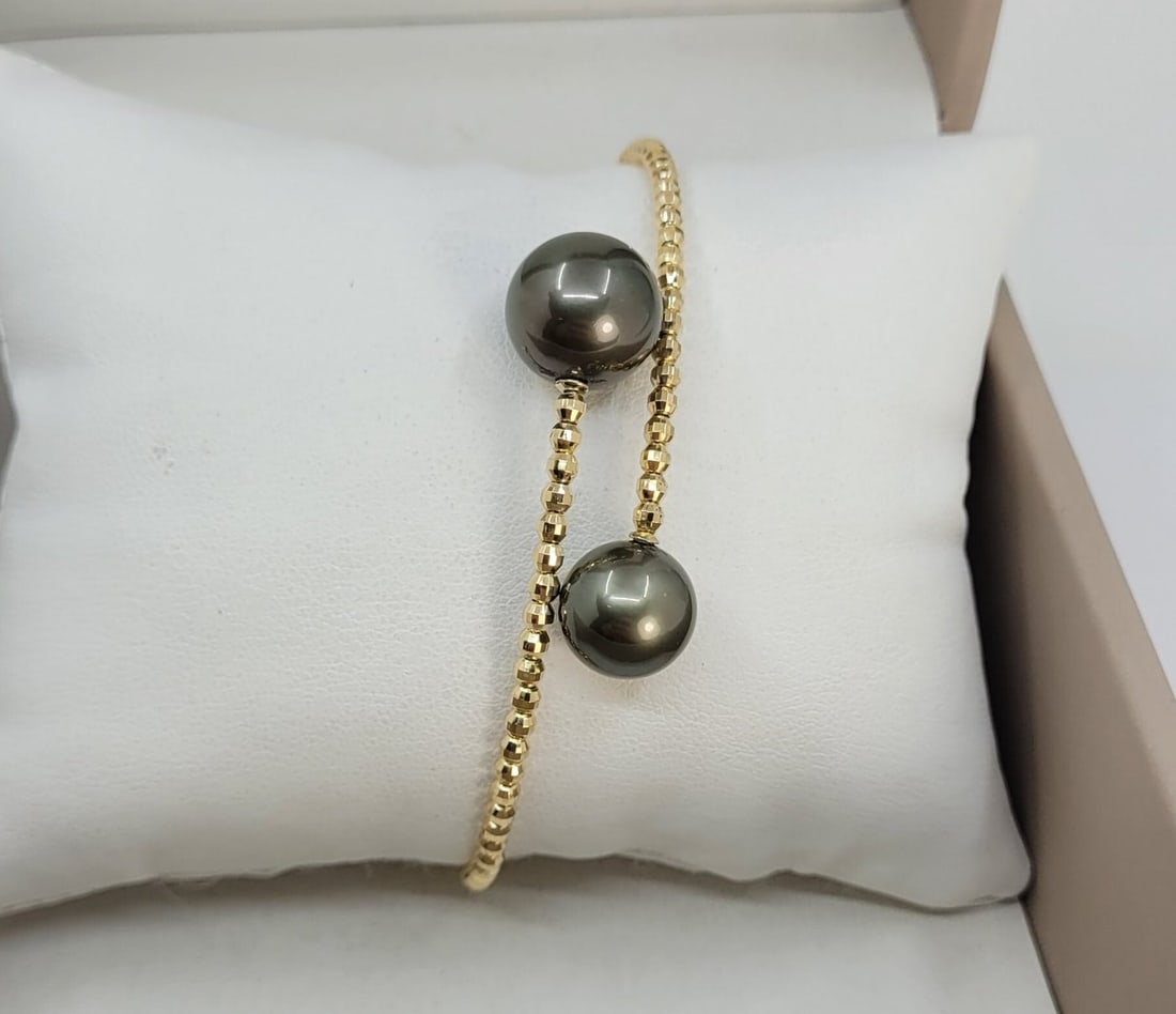 Bracelet - 18 kt. Yellow gold - Round Tahitian Pearls - 8
