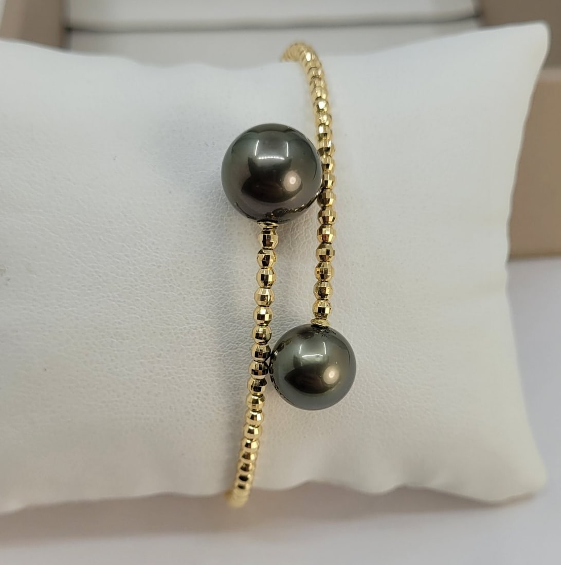 Bracelet - 18 kt. Yellow gold - Round Tahitian Pearls - 9