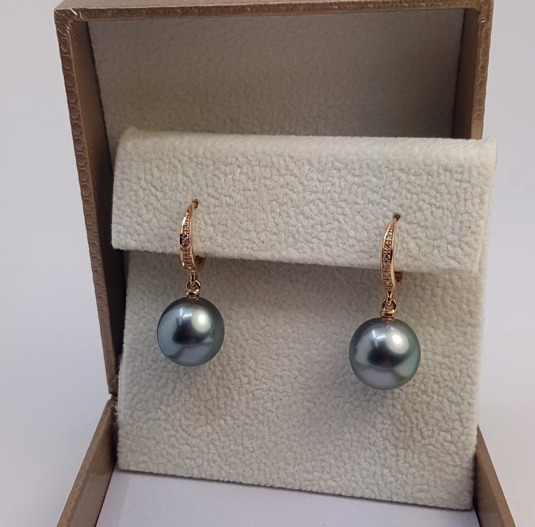 Earrings - 14 kt. Rose gold - 0.09ct. tw. - 10x11mm Tahitian Pearls - 4