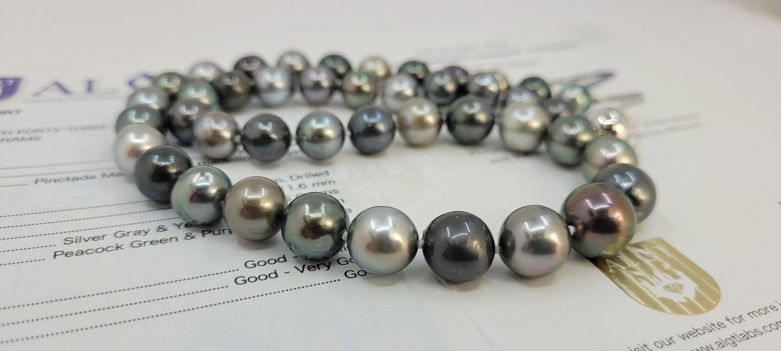 Necklace - ALGT Certified 8.4x11.6mm Tahiti Pearls - 10