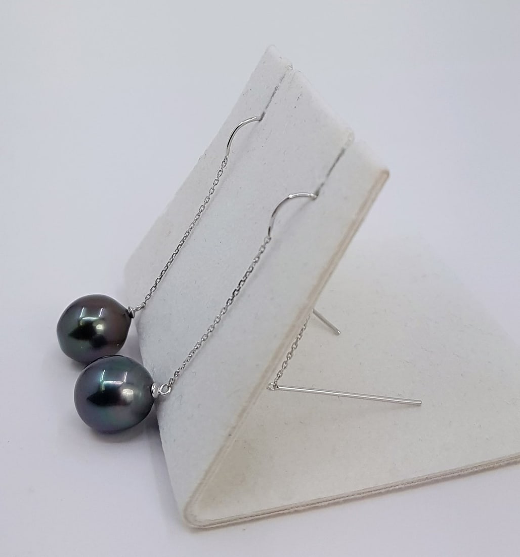 Earrings - 18 kt. White gold - 10x11mm Tahiti Pearls - 5