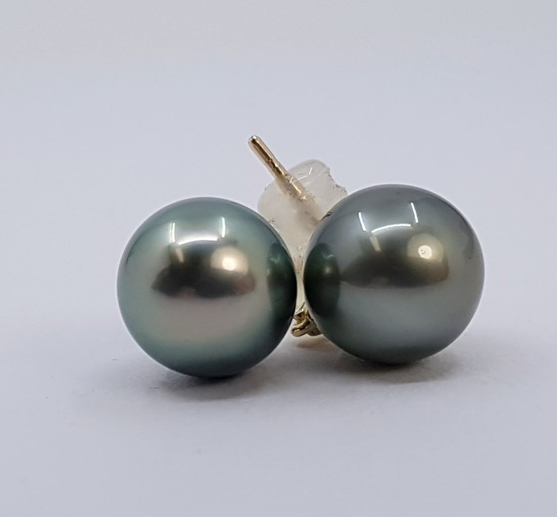 10x11mm Peacock Tahitian Pearl Drops - Earrings - 14 kt. Yellow gold - 7