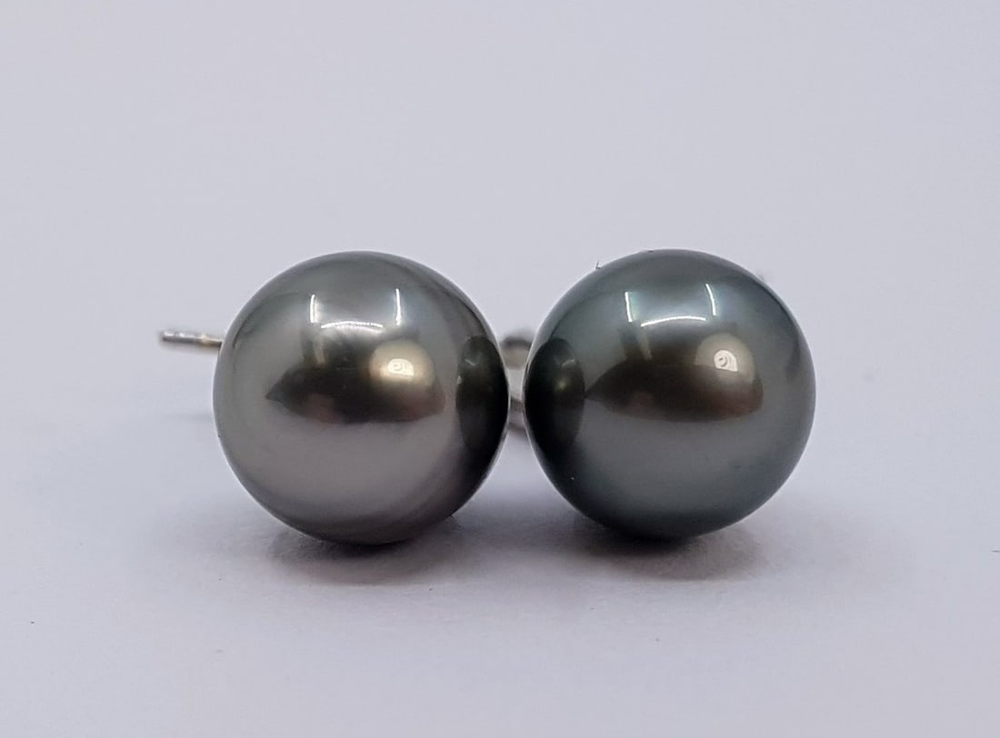 10x11mm Peacock Tahitian Pearl Drops - Earrings - 14 kt. White gold - 8