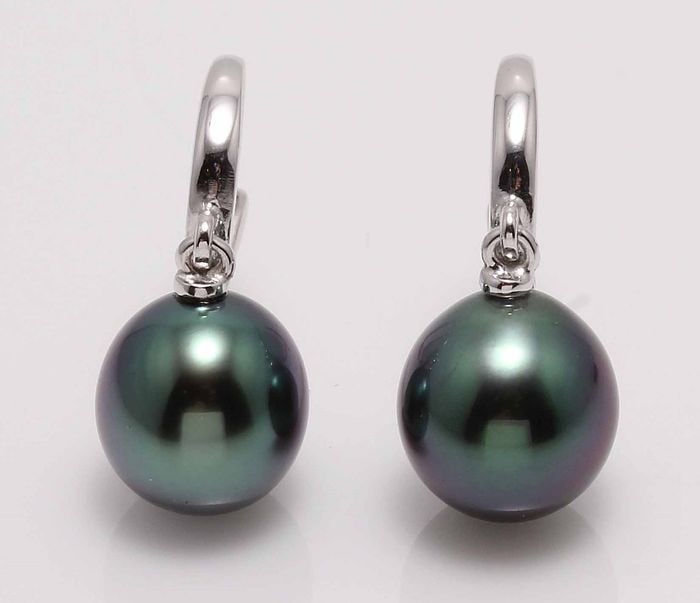14 kt. White Gold - 9x10mm Tahitian Pearl Drops - Earrings - 3