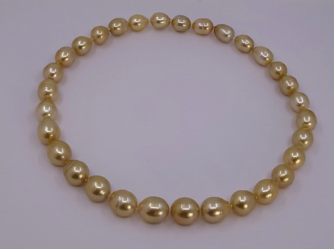 Necklace PSL Certified Deep Golden South Sea Pearls - 10.0x12.5mm - 16