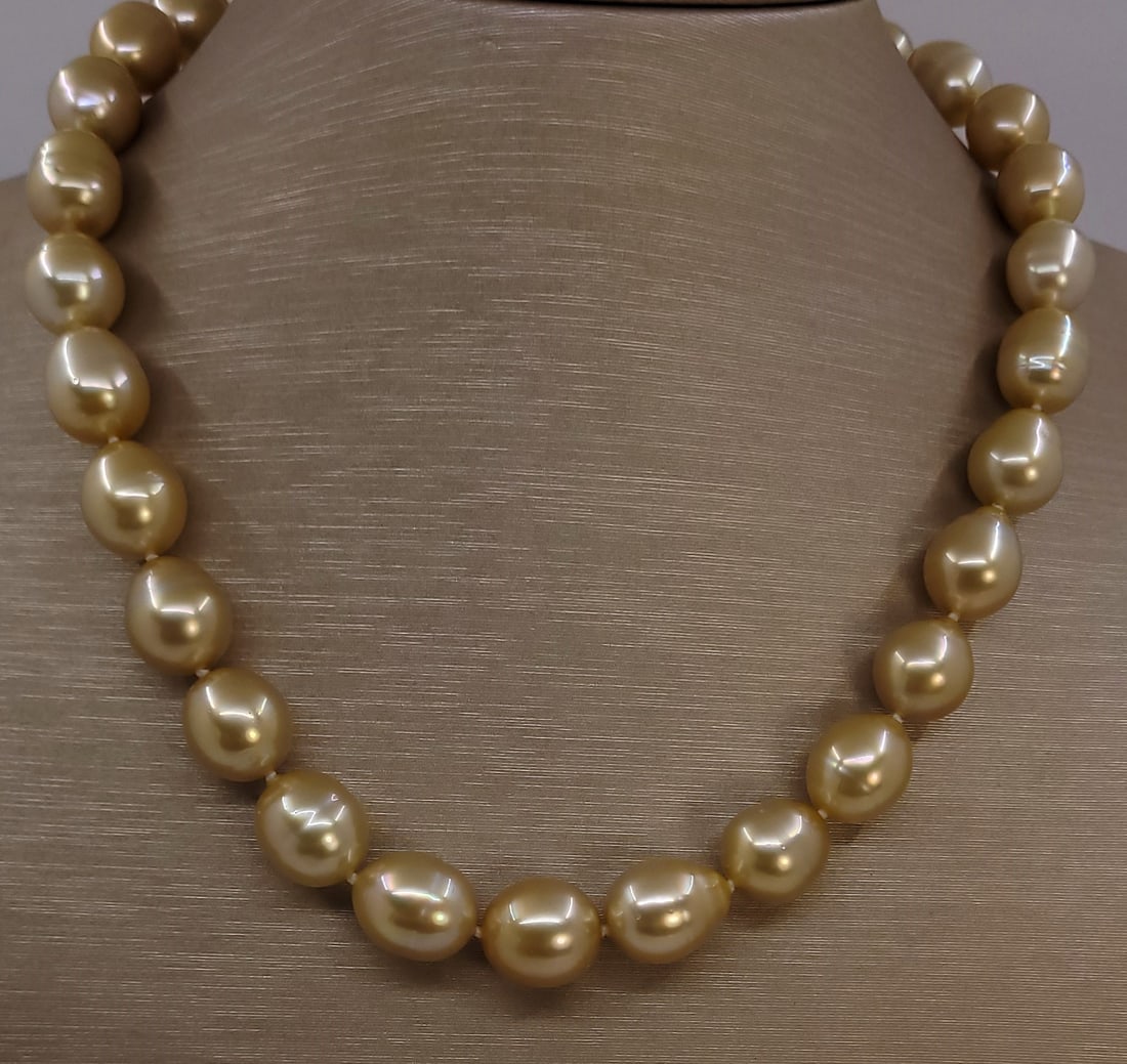 Necklace PSL Certified Deep Golden South Sea Pearls - 10.0x12.5mm - 5