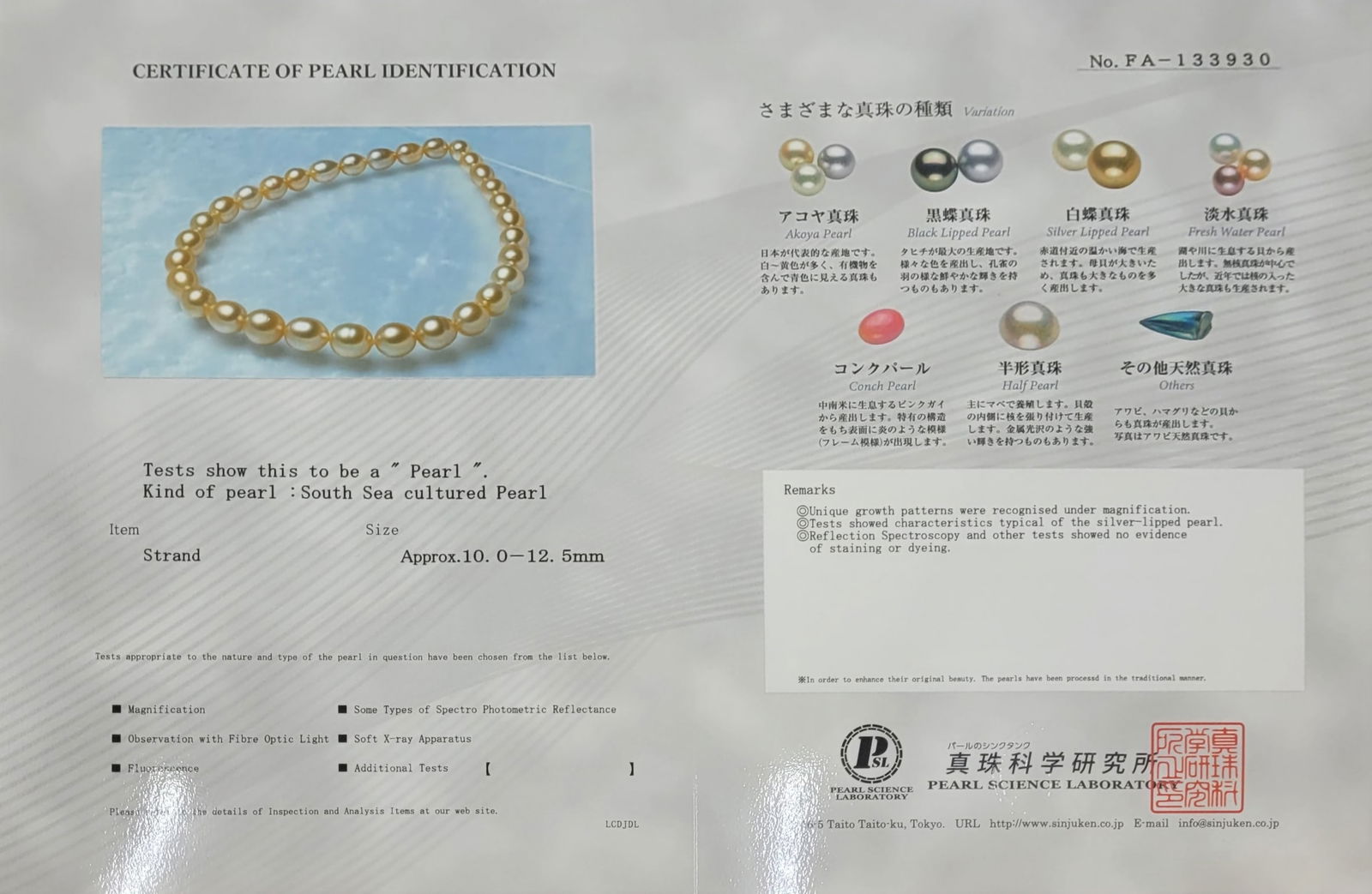 Necklace PSL Certified Deep Golden South Sea Pearls - 10.0x12.5mm - 7