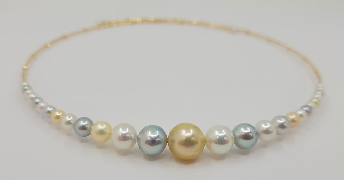 Necklace - 18 kt. Yellow gold - 3x10mm Akoya Pearls - 4