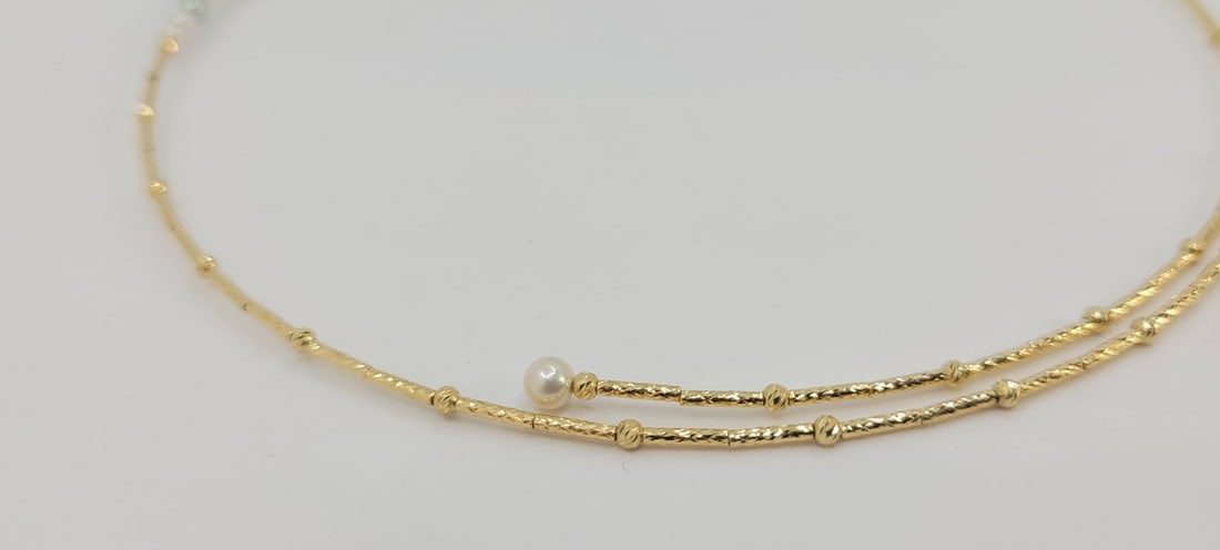 Necklace - 18 kt. Yellow gold - 3x10mm Akoya Pearls - 8