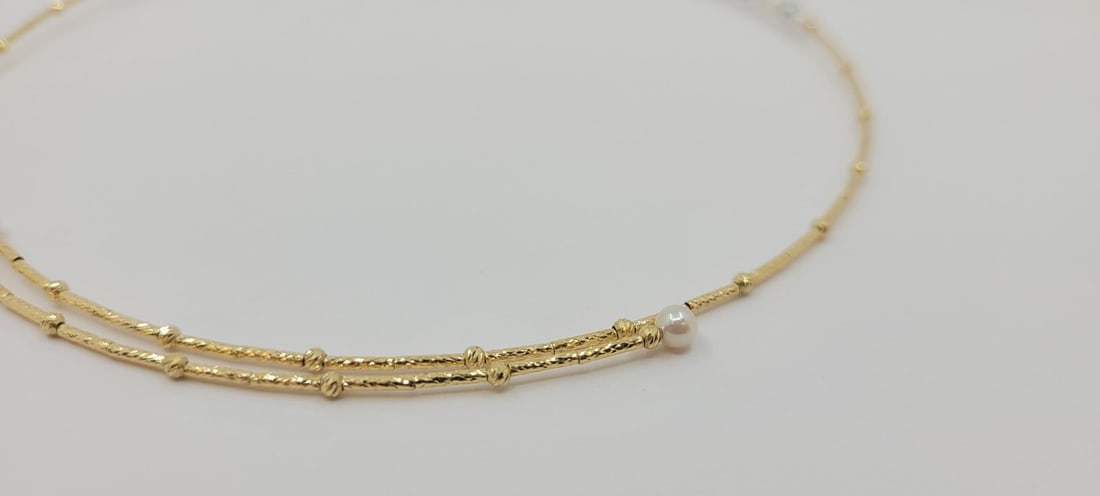 Necklace - 18 kt. Yellow gold - 3x10mm Akoya Pearls - 9