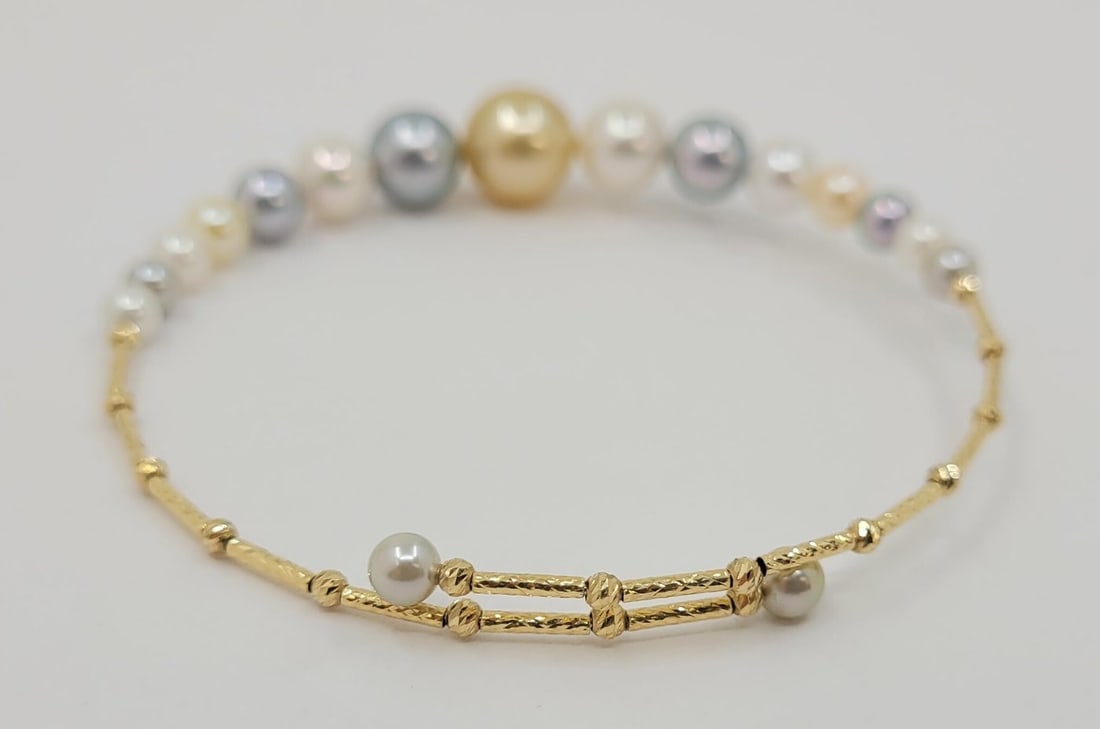 Bracelet - 18 kt. Yellow gold - 4x9mm Akoya Pearls - 6