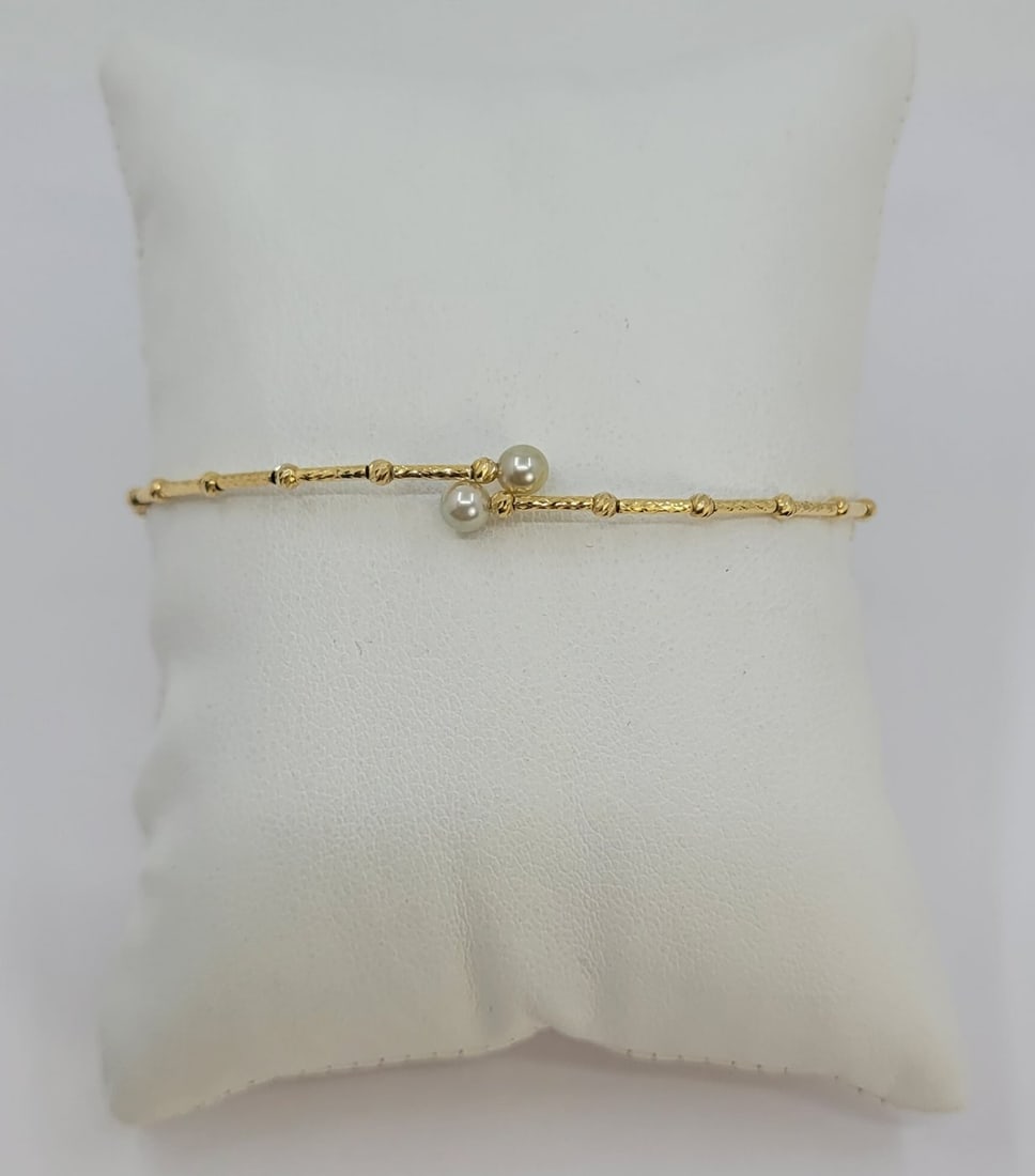 Bracelet - 18 kt. Yellow gold - 4x9mm Akoya Pearls - 7