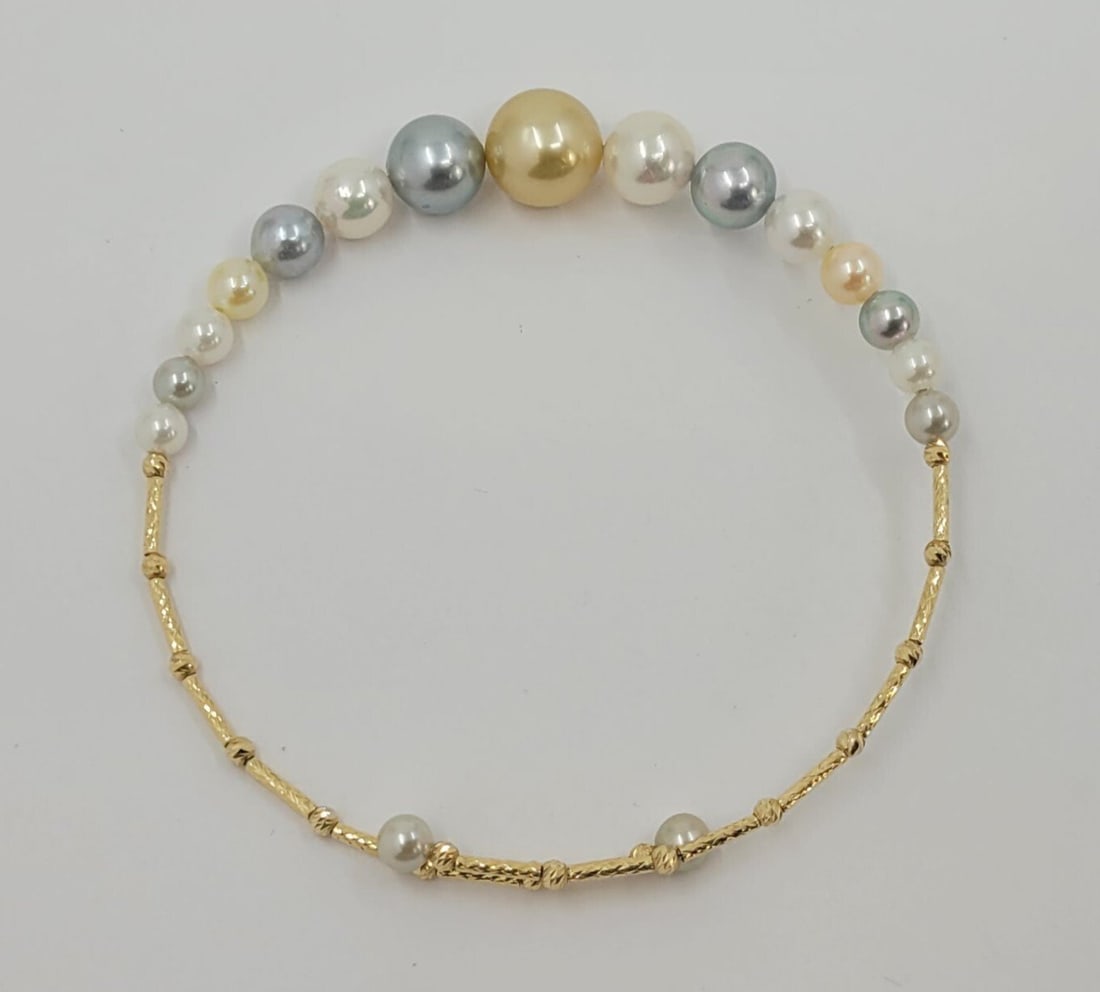 Bracelet - 18 kt. Yellow gold - 4x9mm Akoya Pearls - 8