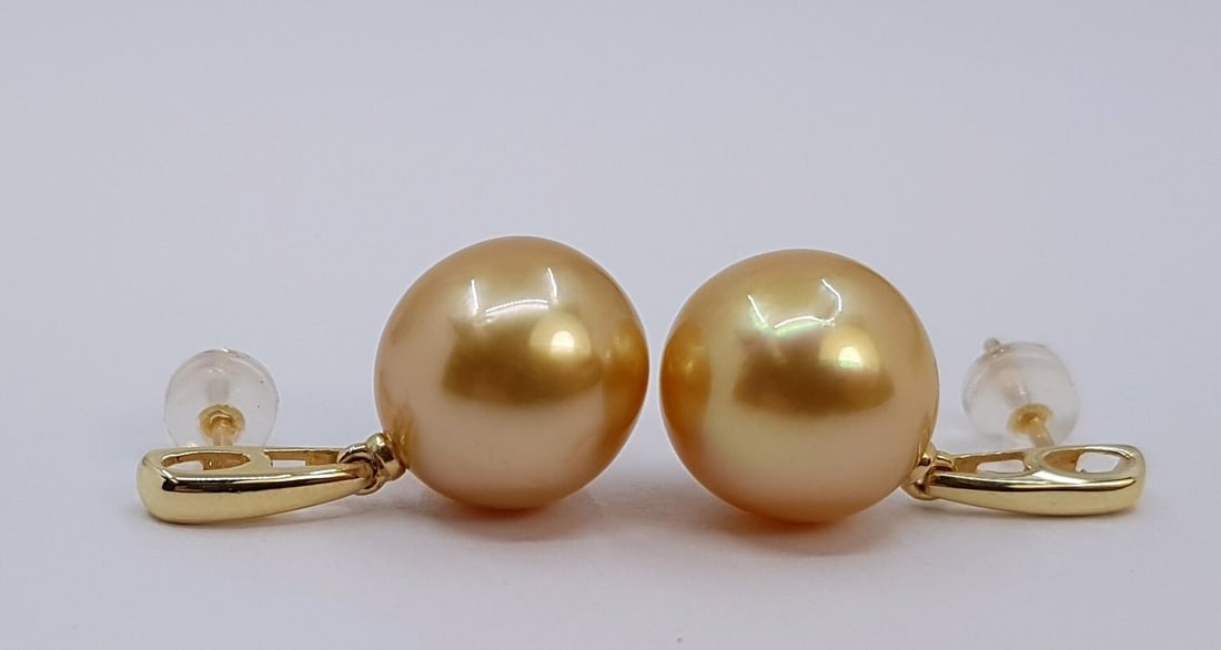Earrings - 14 kt. Yellow gold - 11x12mm South Sea Pearls - 5