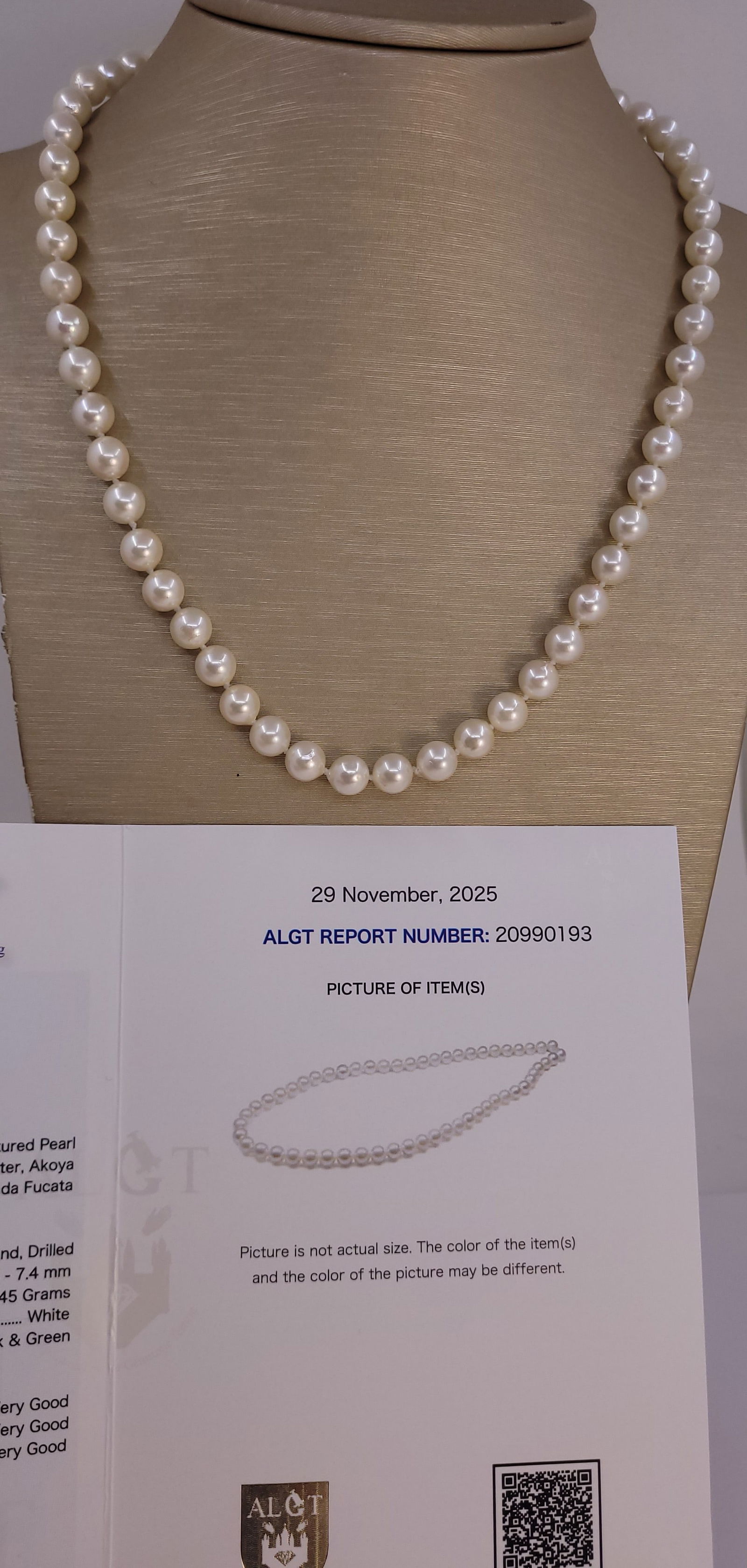 Necklace ALGT Certified Akoya Pearls - 6.6x7.4mm - 17