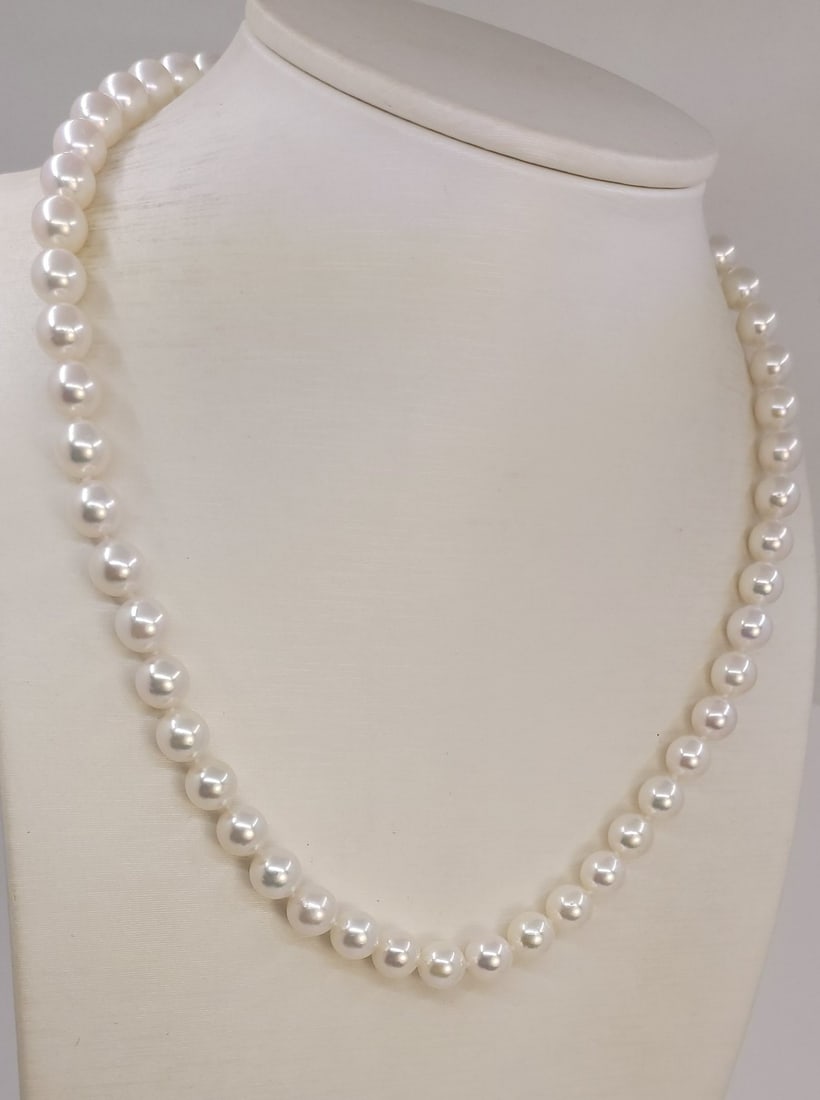 Necklace ALGT Certified Akoya Pearls - 6.6x7.4mm - 8