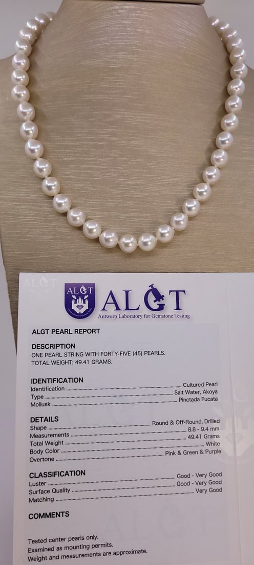ALGT Certified Akoya Pearls - 8.9x9.4mm - 11