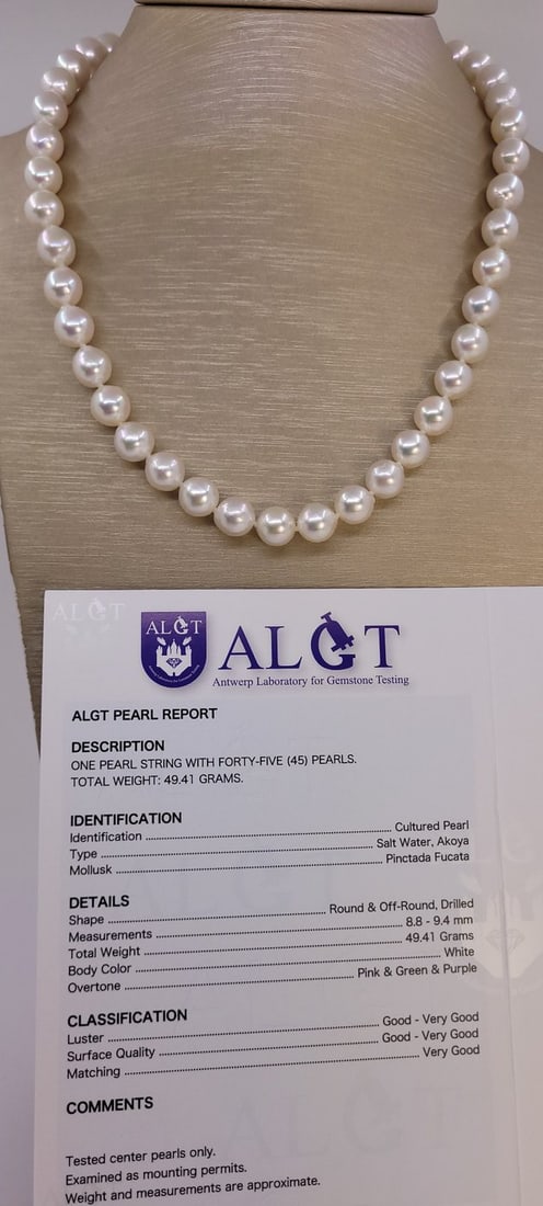 ALGT Certified Akoya Pearls - 8.9x9.4mm - 18