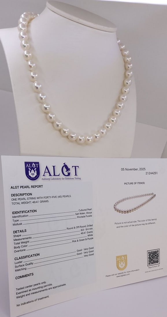 ALGT Certified Akoya Pearls - 8.9x9.4mm - 19