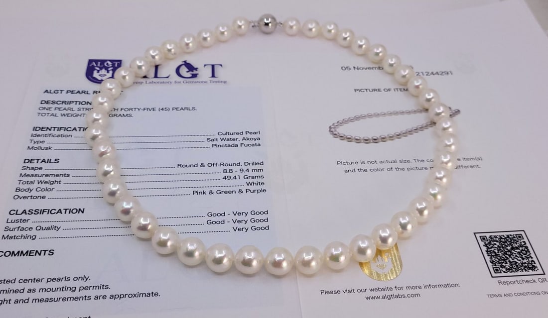 ALGT Certified Akoya Pearls - 8.9x9.4mm - 6