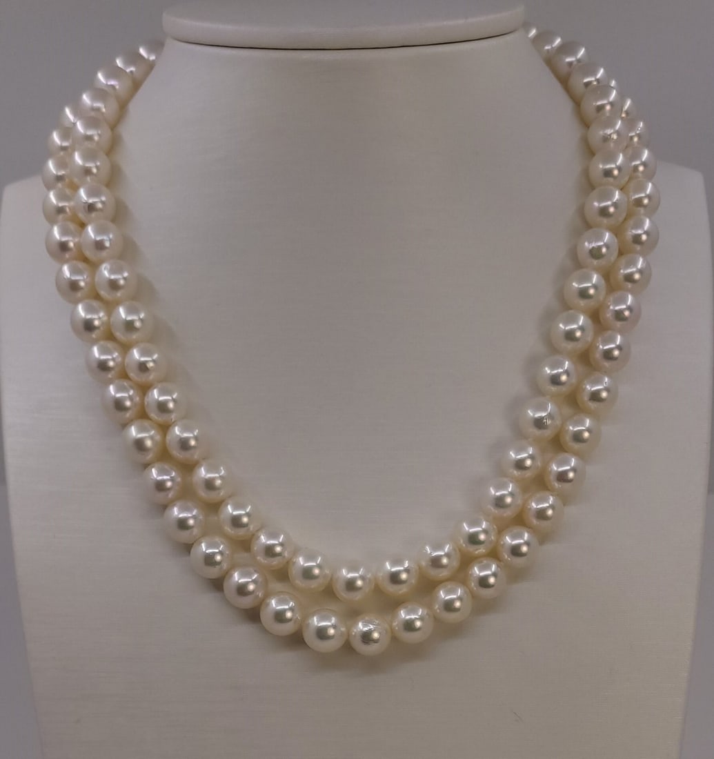 Necklace - 14 kt. Yellow gold - 8.5x9mm Akoya Pearls - 2