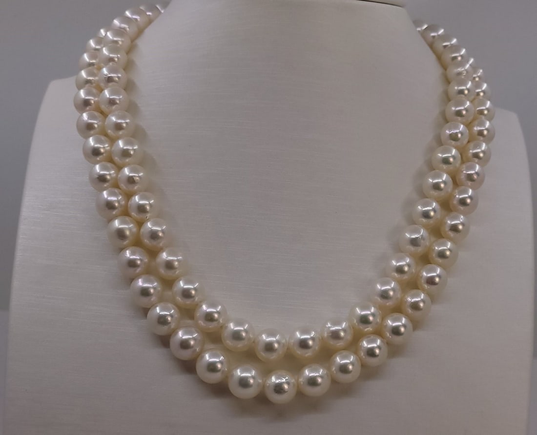 Necklace - 14 kt. Yellow gold - 8.5x9mm Akoya Pearls - 3