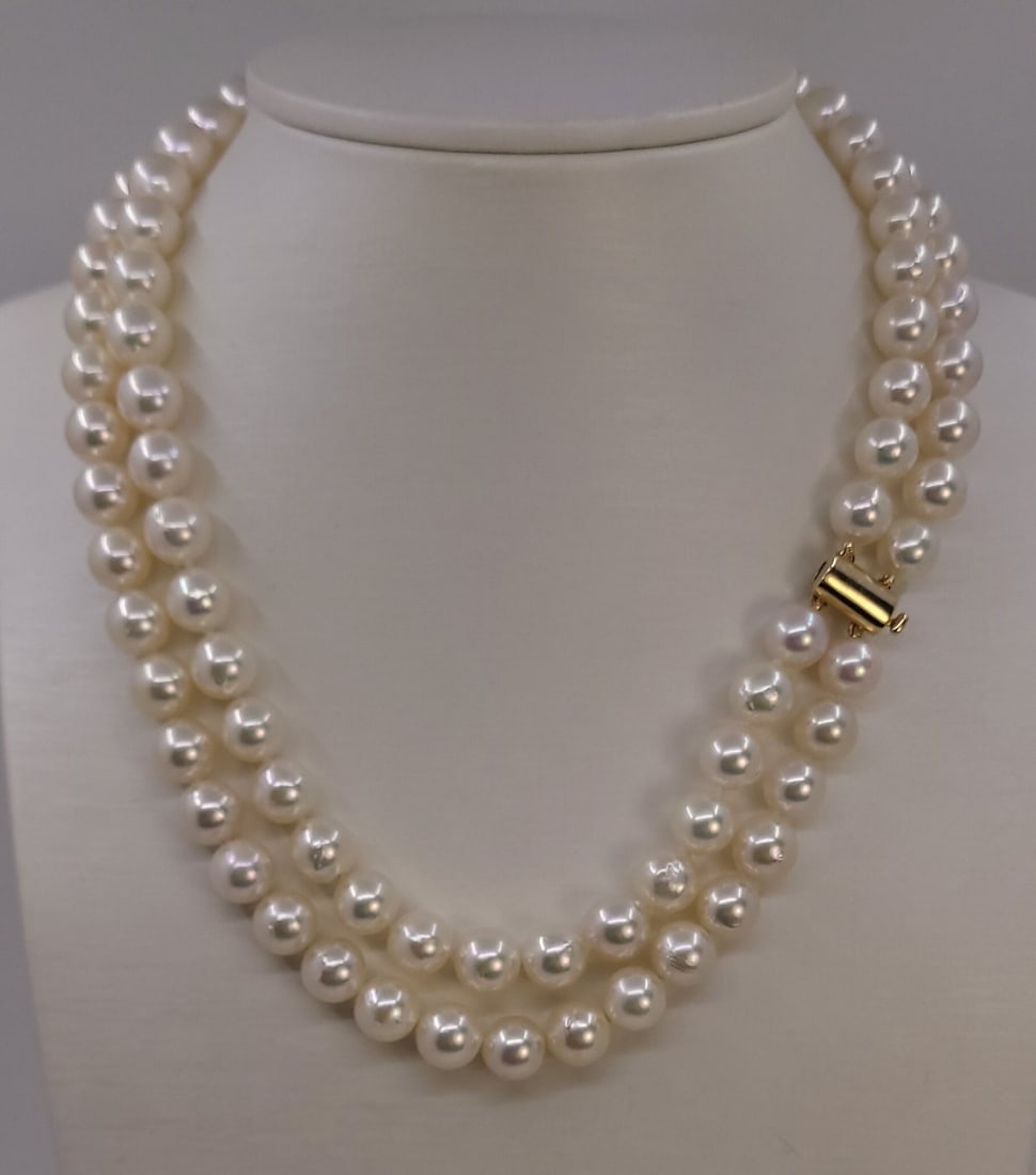 Necklace - 14 kt. Yellow gold - 8.5x9mm Akoya Pearls - 4