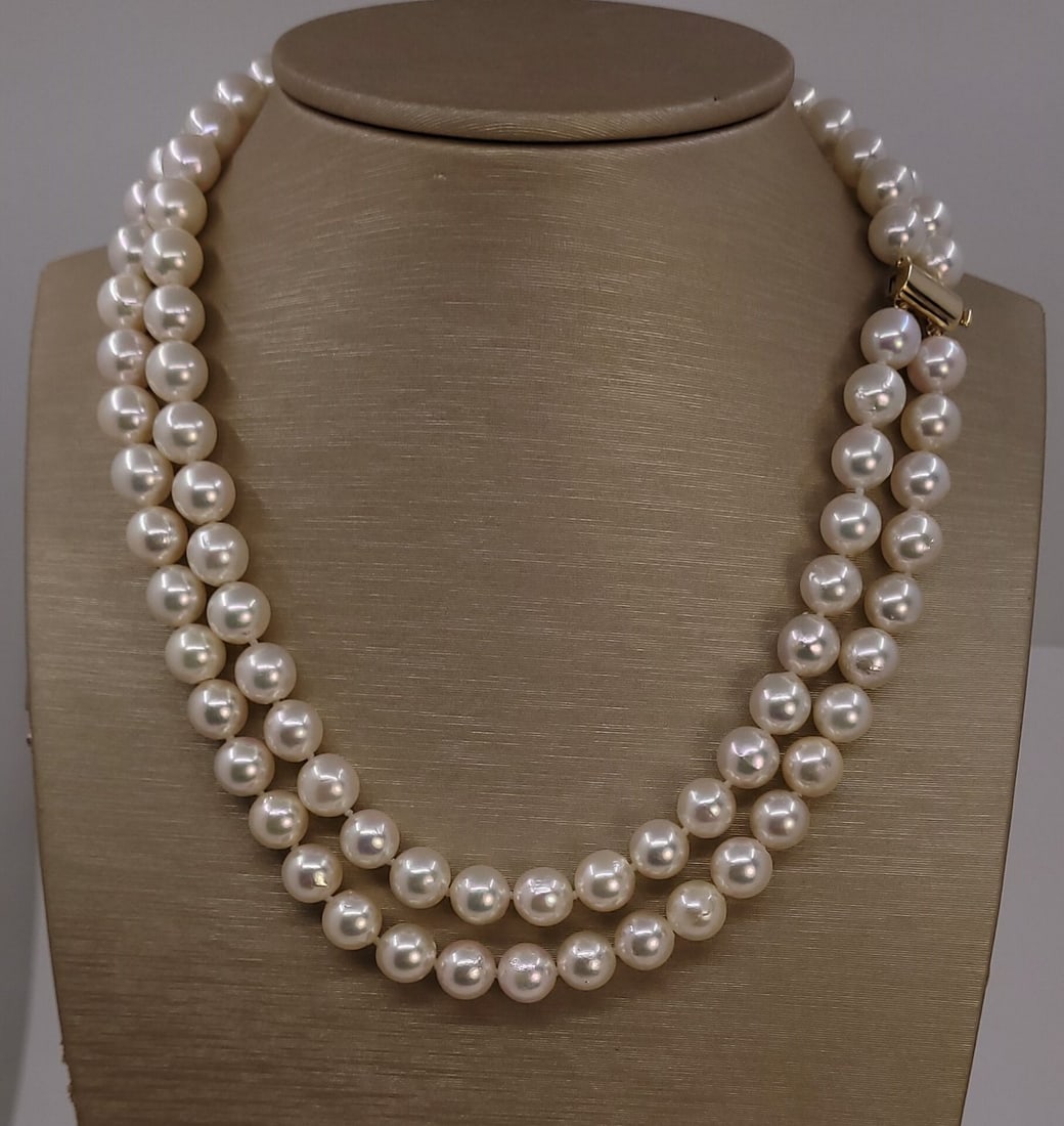 Necklace - 14 kt. Yellow gold - 8.5x9mm Akoya Pearls - 5