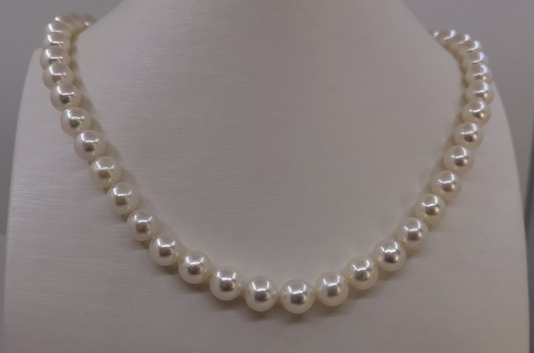 Necklace 8x8.5mm Bright Akoya pearls - 7