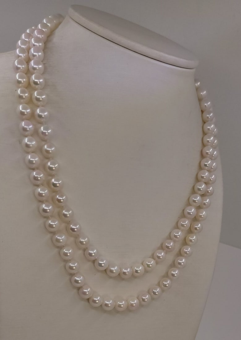 Necklace 7x7.5mm Double Akoya Pearls - 2