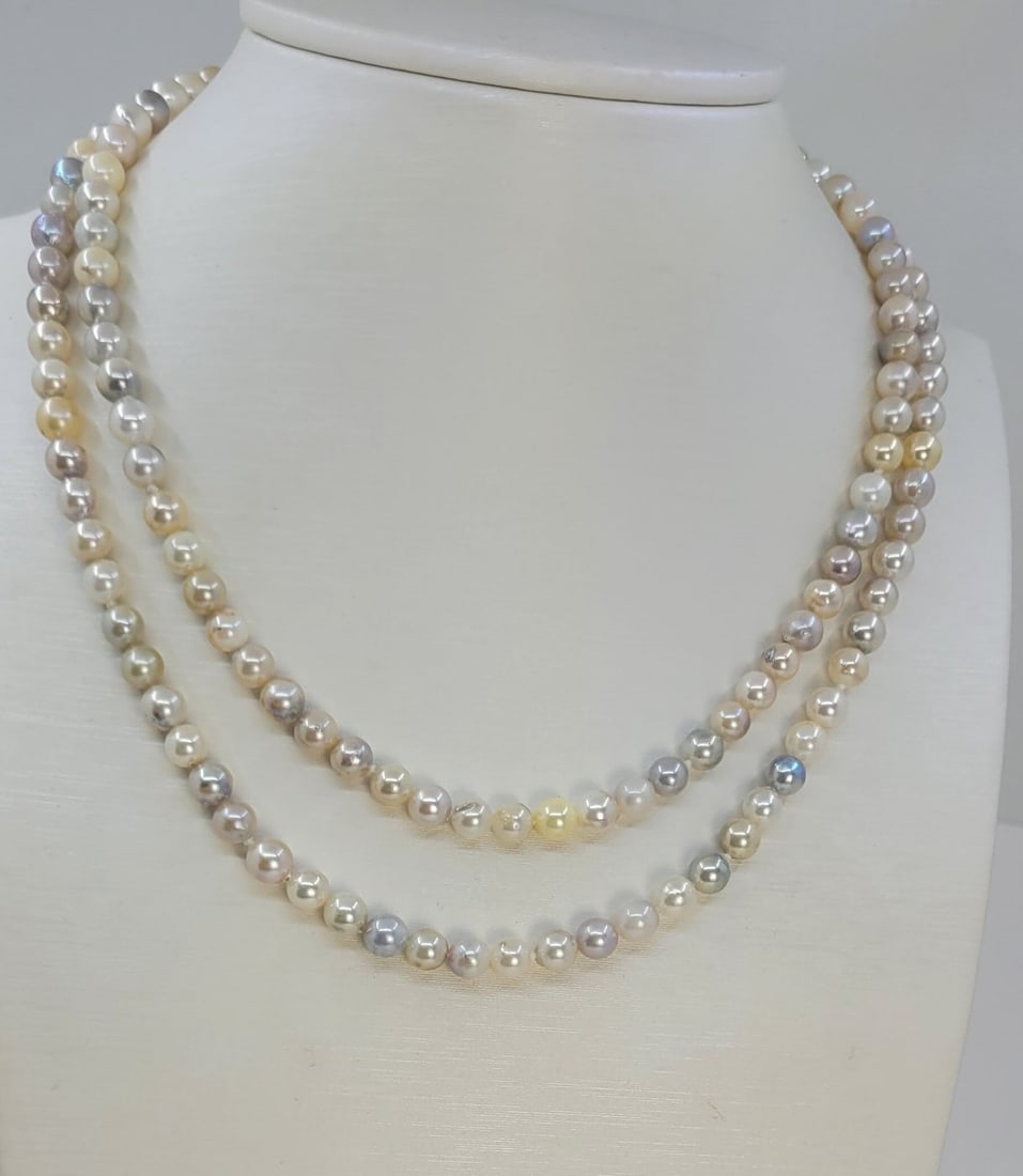 Necklace 5.5x6mm Multi Akoya And Golden Pearls - 4