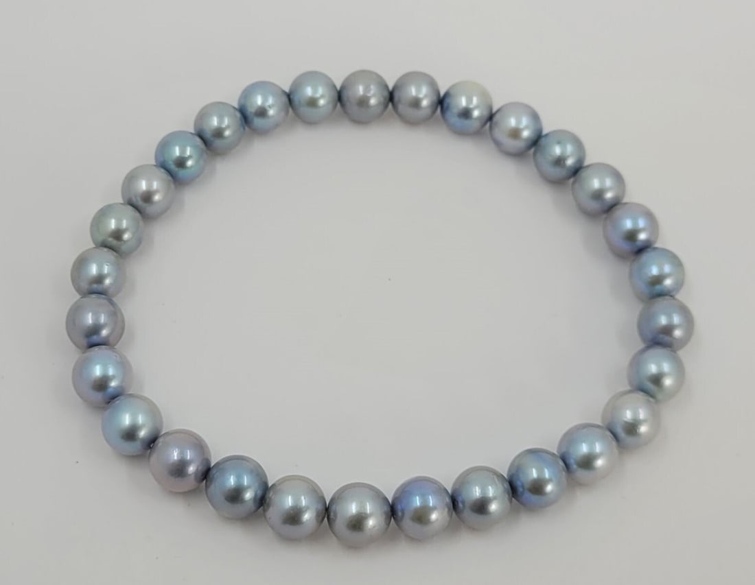 No Reserve Price - Bracelet 6x6.5mm Silvery Akoya Pearls - 5