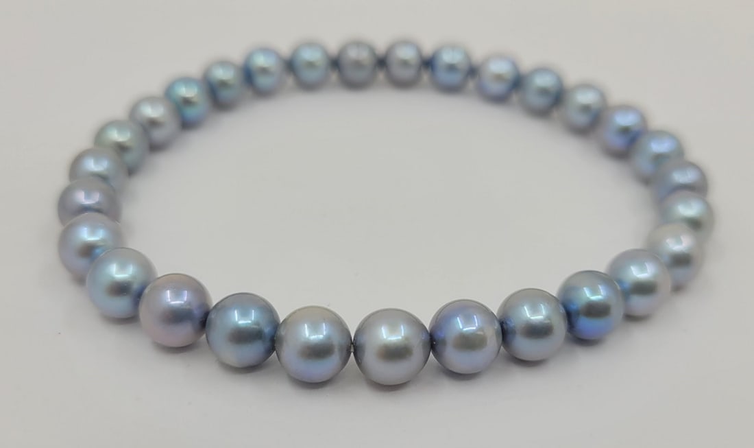 No Reserve Price - Bracelet 6x6.5mm Silvery Akoya Pearls - 6