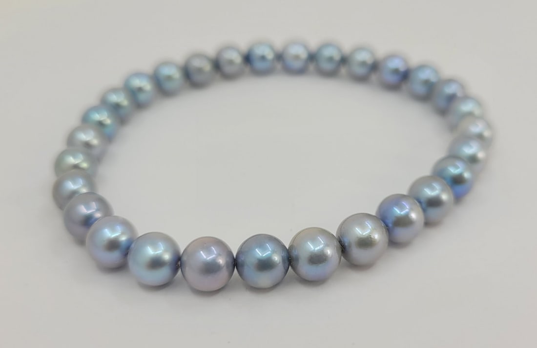 No Reserve Price - Bracelet 6x6.5mm Silvery Akoya Pearls - 7