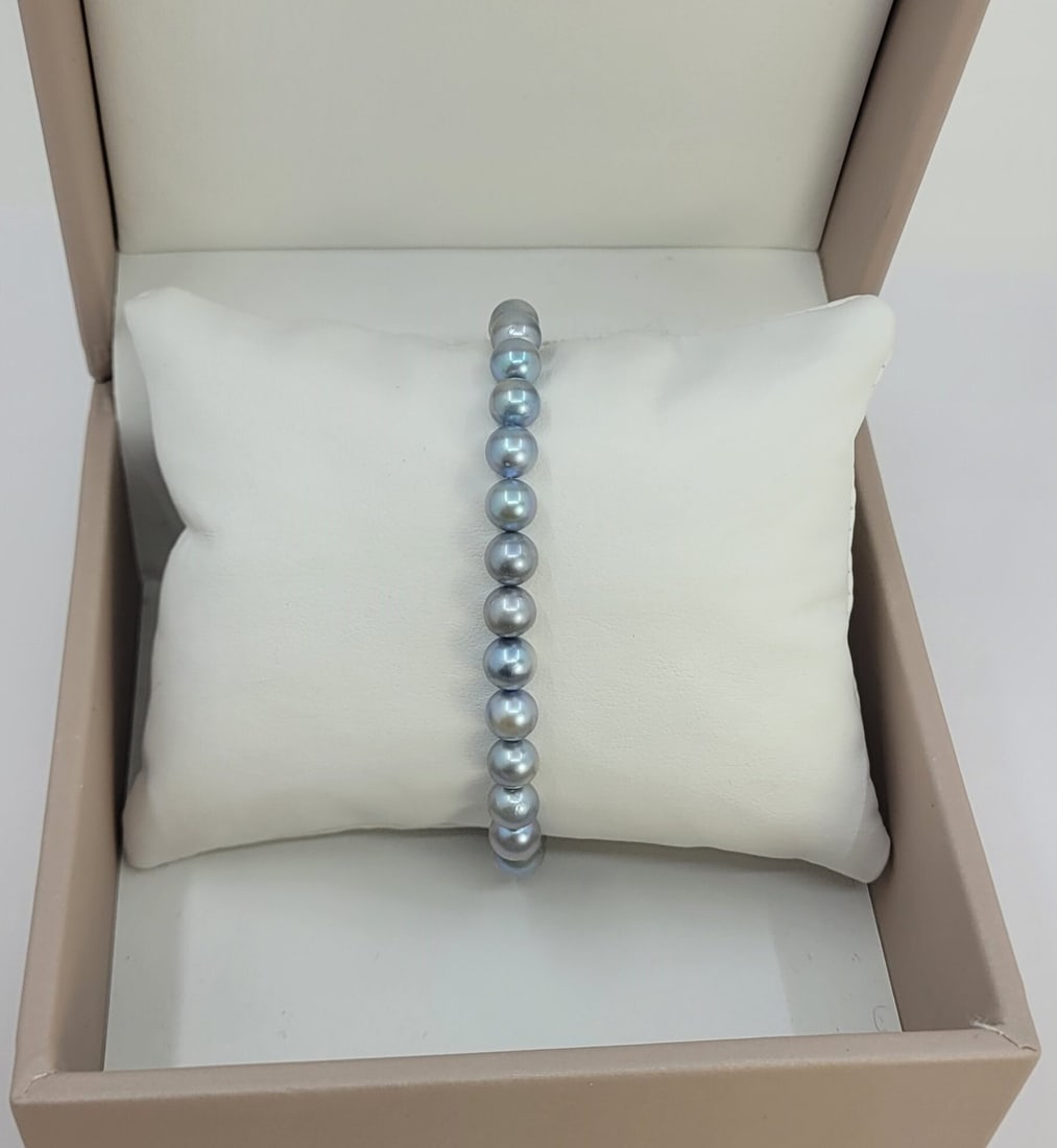 No Reserve Price - Bracelet 6x6.5mm Silvery Akoya Pearls - 8