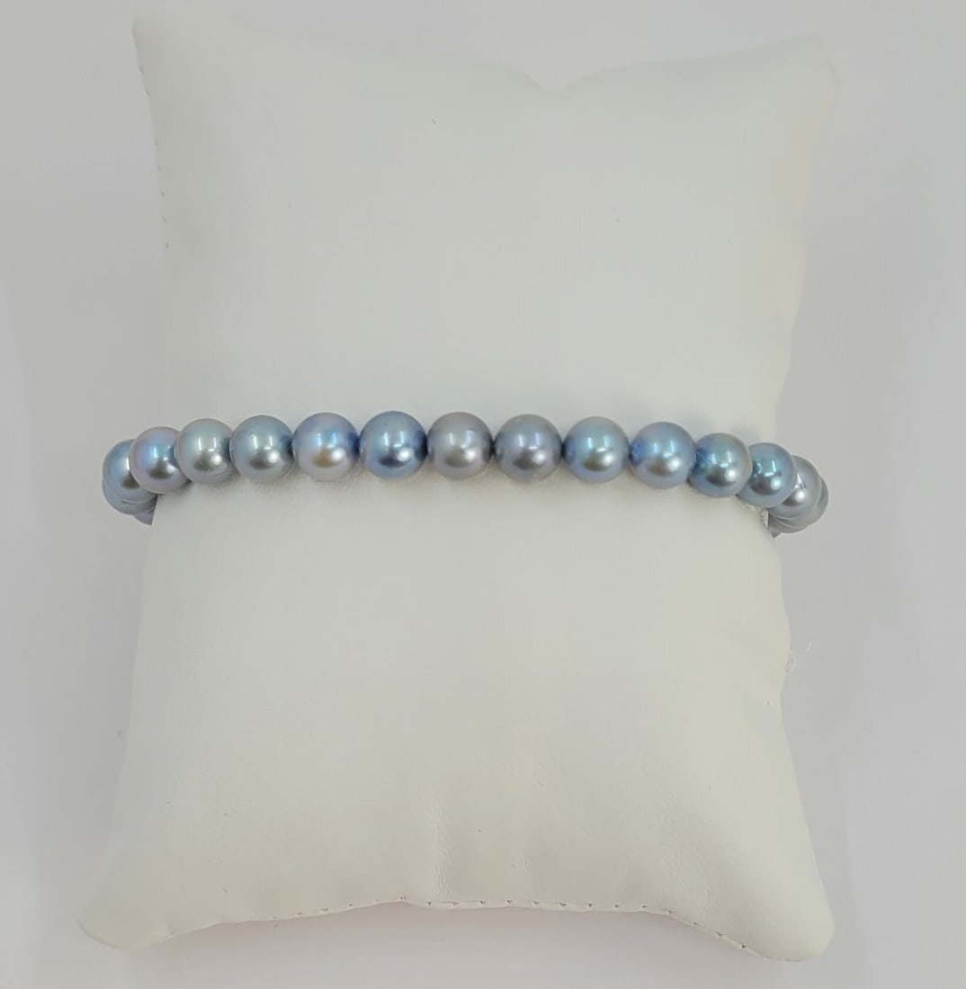 No Reserve Price - Bracelet 6x6.5mm Silvery Akoya Pearls - 9