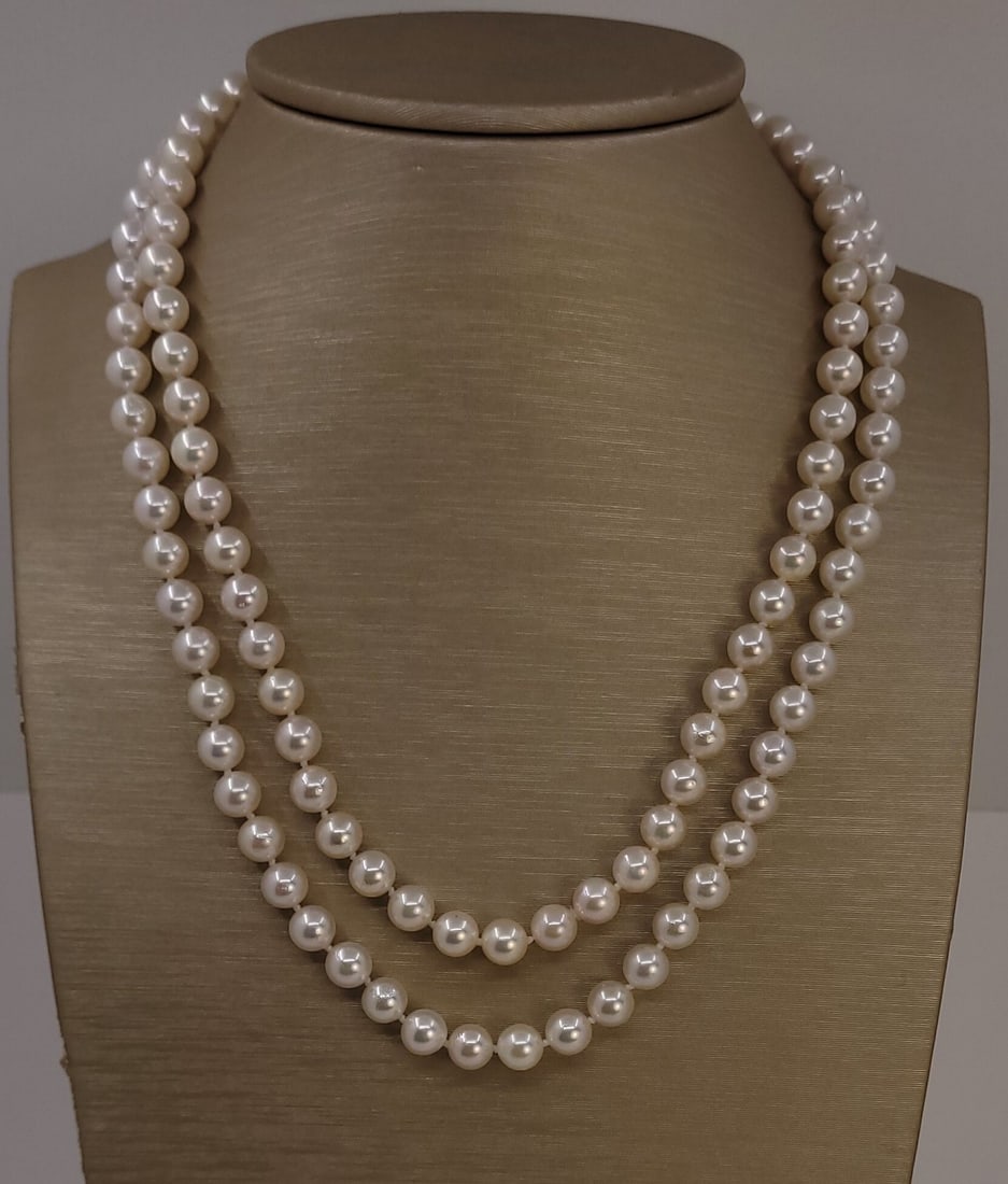 Necklace 6.5x7mm Double Akoya Pearls - 6