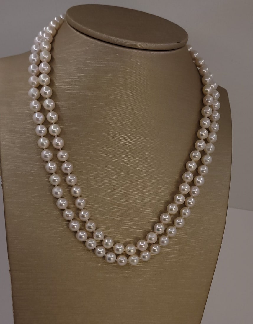 Necklace 6.5x7mm Double Akoya Pearls - 7