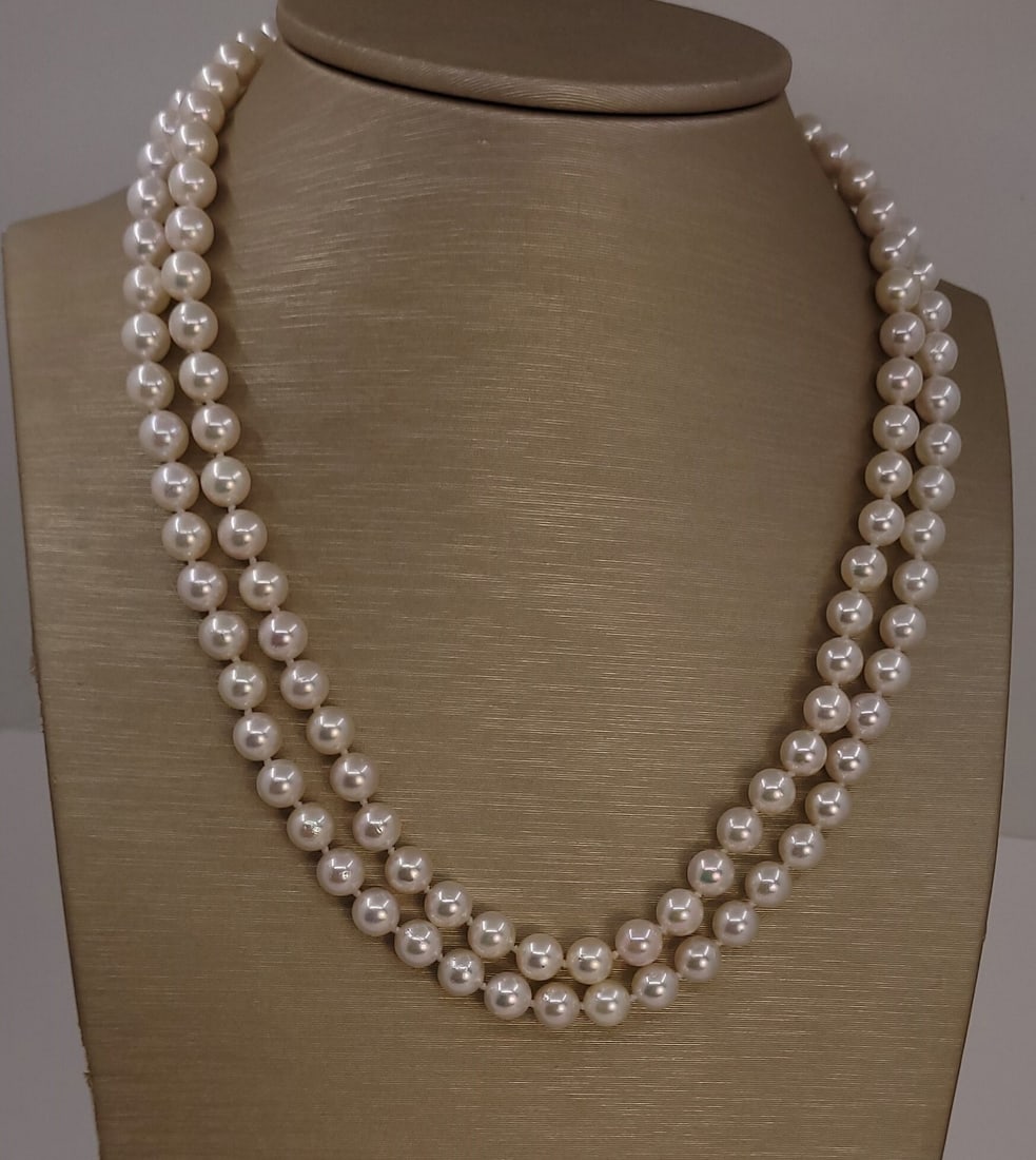 Necklace 6.5x7mm Double Akoya Pearls - 8