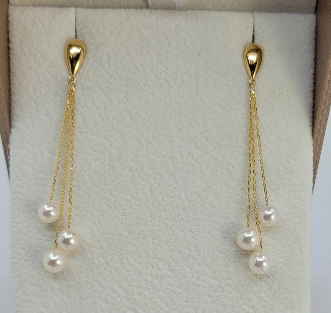Earrings - 18 kt. Yellow gold - 5mm Akoya Pearls - 3