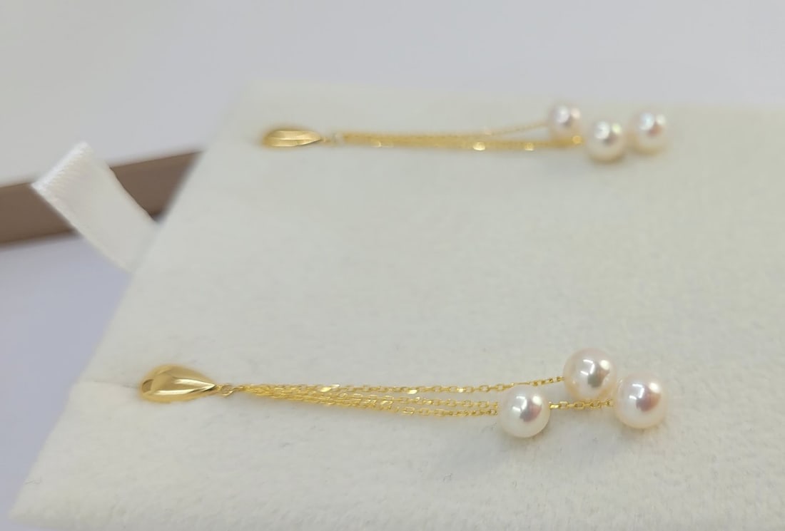 Earrings - 18 kt. Yellow gold - 5mm Akoya Pearls - 5