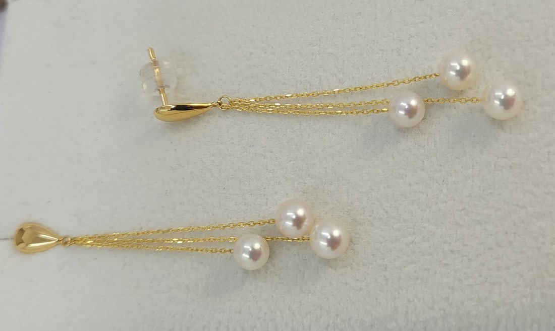 Earrings - 18 kt. Yellow gold - 5mm Akoya Pearls - 7