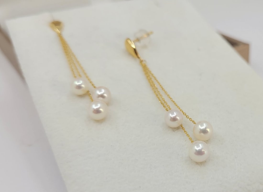 Earrings - 18 kt. Yellow gold - 5mm Akoya Pearls - 8