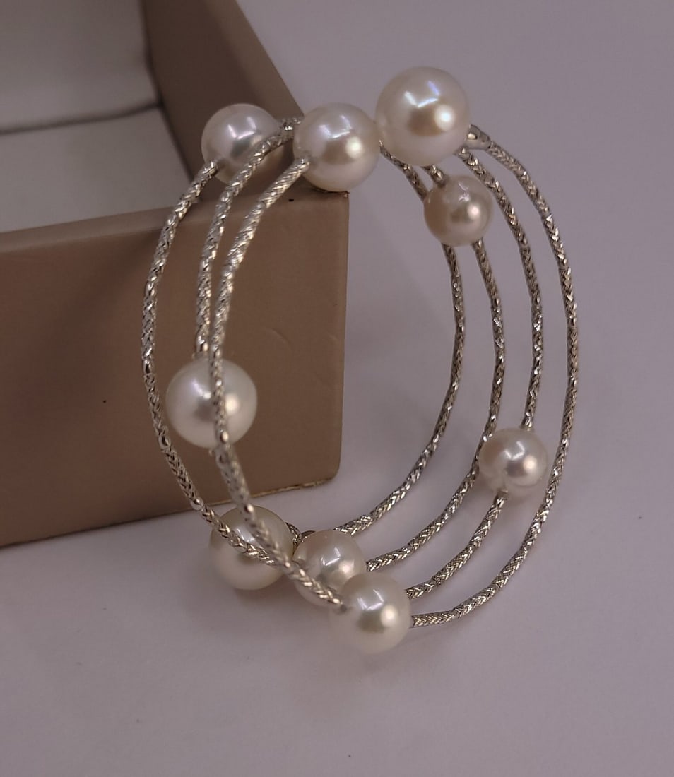 Bracelet - 18 kt. White gold - 8x9mm Akoya Pearls - 10