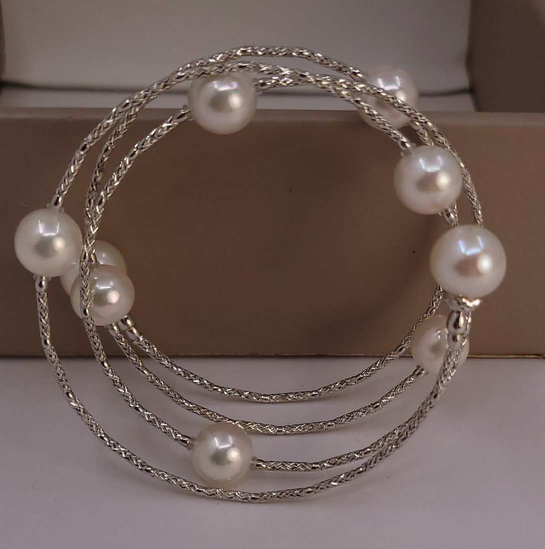 Bracelet - 18 kt. White gold - 8x9mm Akoya Pearls - 11