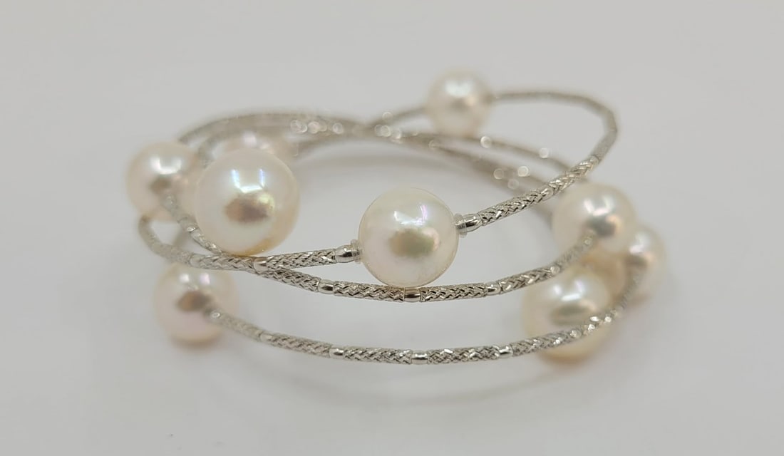 Bracelet - 18 kt. White gold - 8x9mm Akoya Pearls - 2