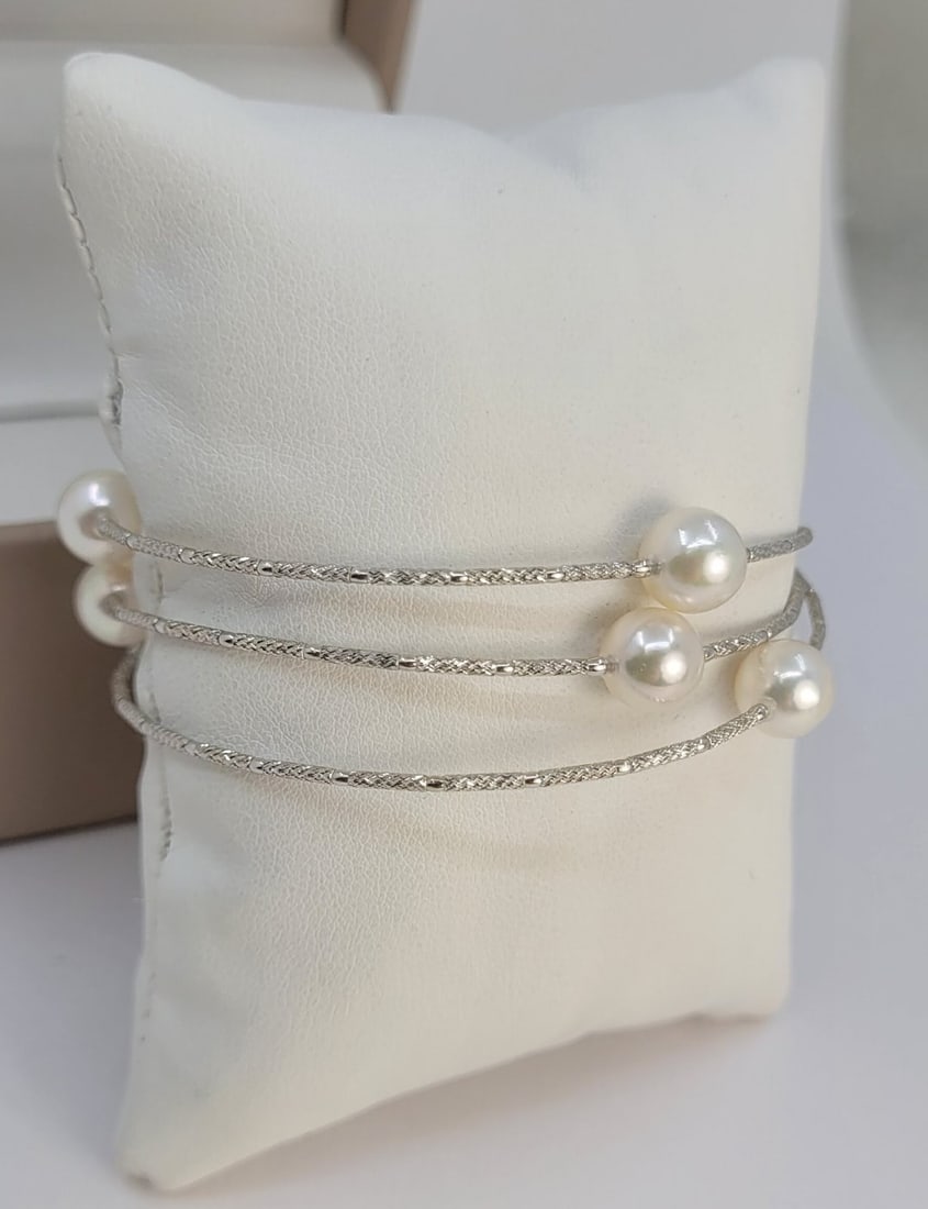 Bracelet - 18 kt. White gold - 8x9mm Akoya Pearls - 4