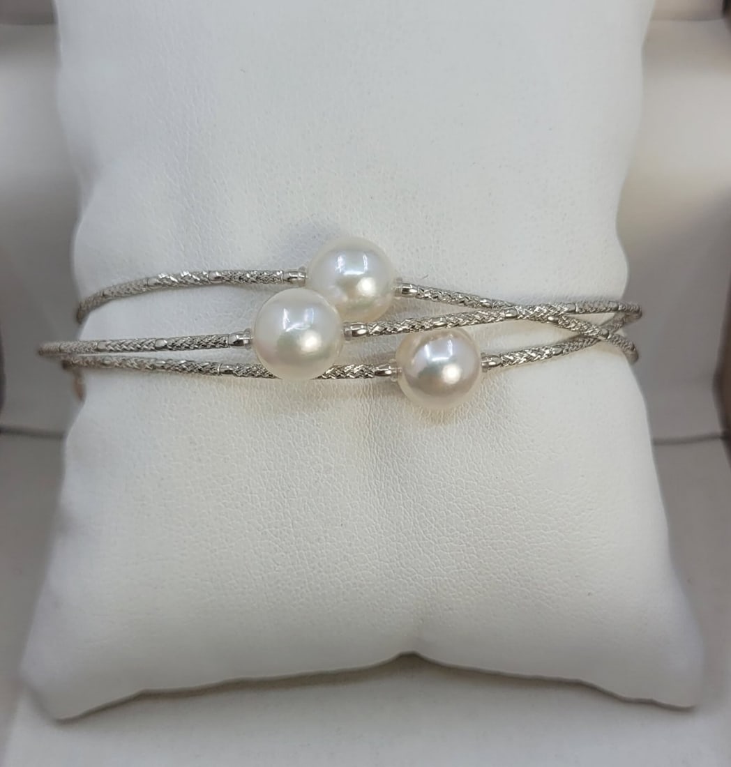 Bracelet - 18 kt. White gold - 8x9mm Akoya Pearls - 5