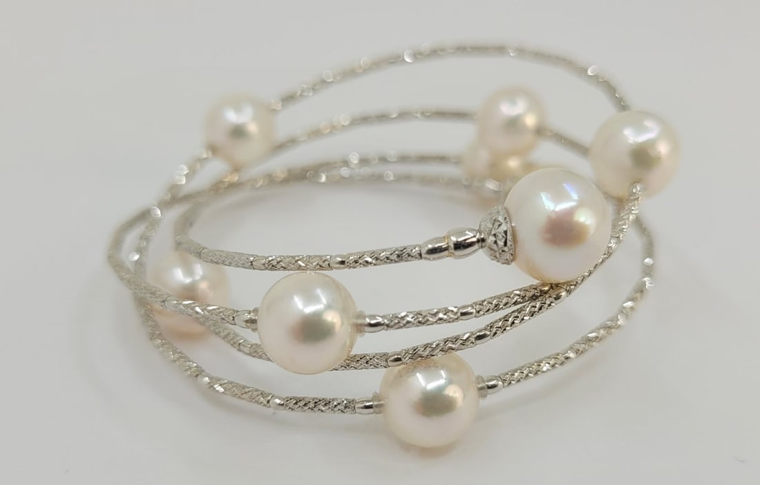 Bracelet - 18 kt. White gold - 8x9mm Akoya Pearls - 6