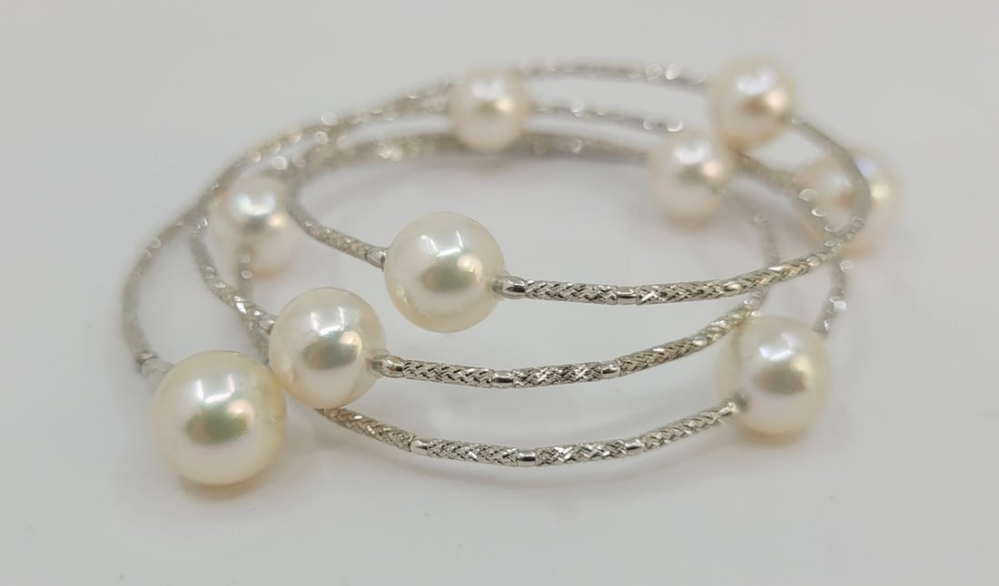 Bracelet - 18 kt. White gold - 8x9mm Akoya Pearls - 7